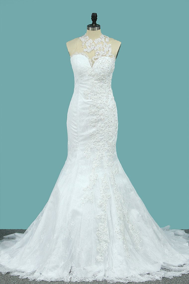 2024 Mermaid Wedding Dresses Scoop Lace With Applique New Arrival