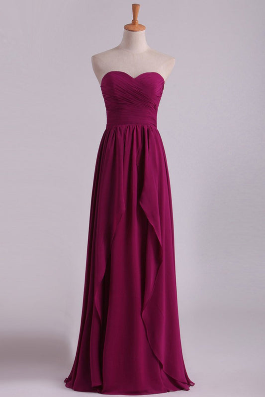 2024 Bridesmaid Dresses A Line Sweetheart Floor Length With Ruffles Chiffon