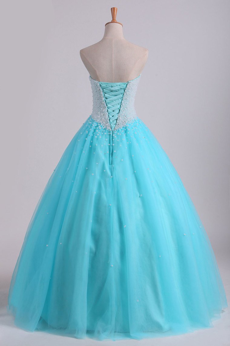 Ball Gown Sweetheart Quinceanera Dresses With Pearls & Rhinestones Tulle