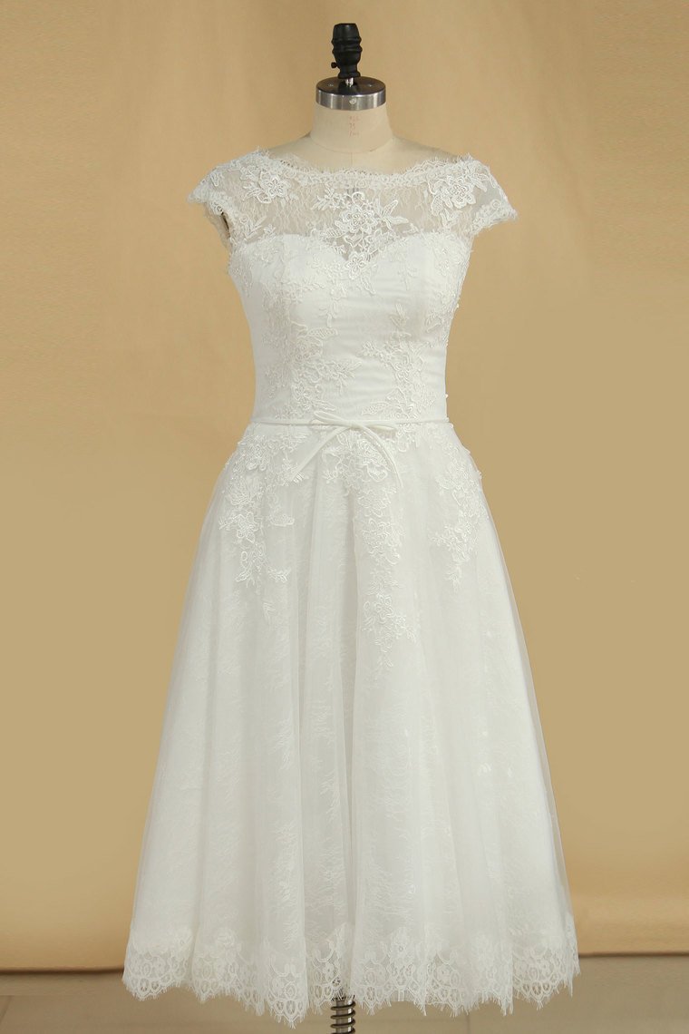 Scoop A Line Wedding Dresses Lace With Applique And Sash