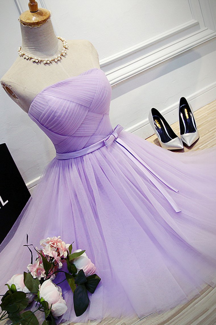 Tulle Bridesmaid Dresses Strapless Ruched Bodice With Sash A Line