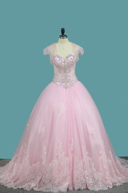 2024 Sweetheart Ball Gown Quinceanera Dresses Applique And Beading Sweep Train