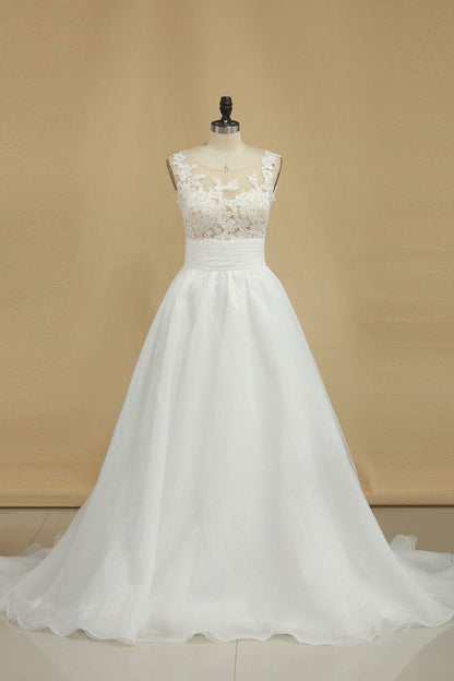 2024 New Arrival Scoop With Applique Organza Wedding Dresses A Line