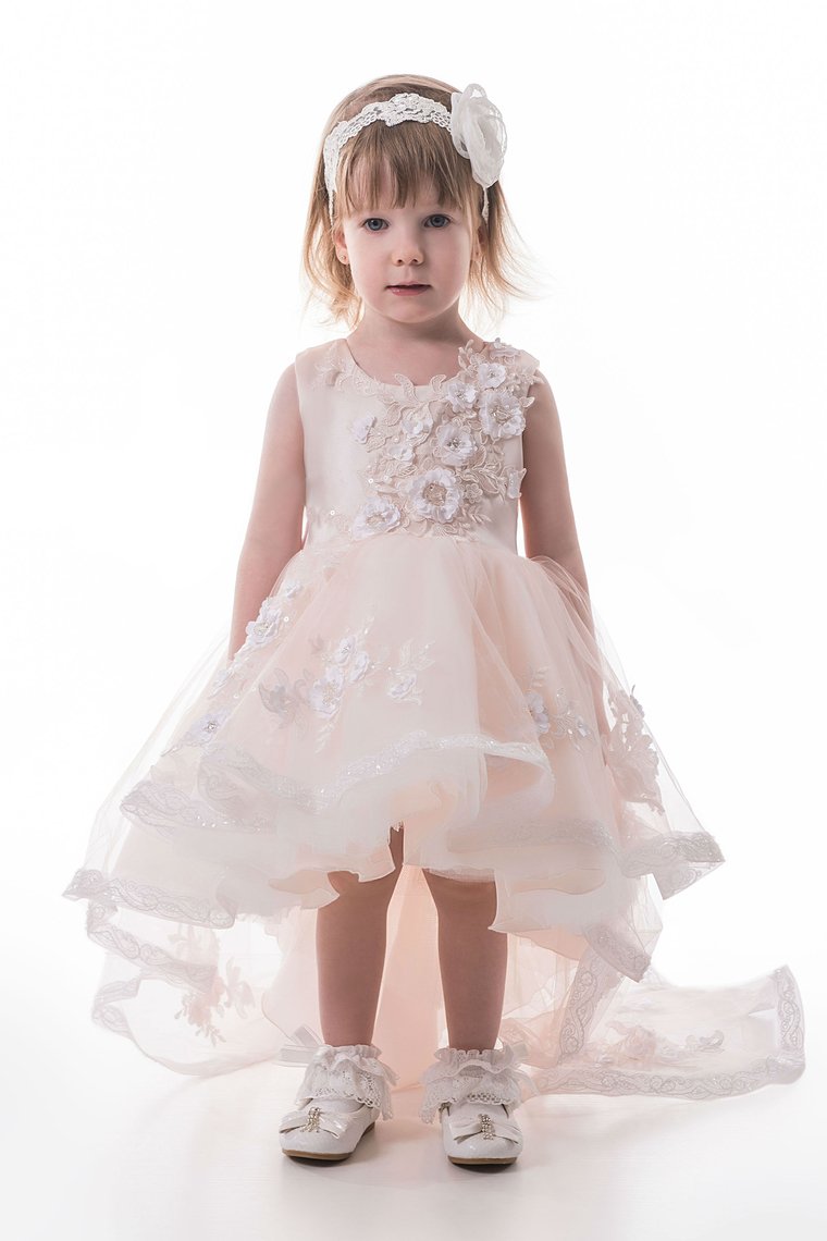 2024 Asymmetrical Scoop Tulle With Applique Flower Girl Dresses A Line