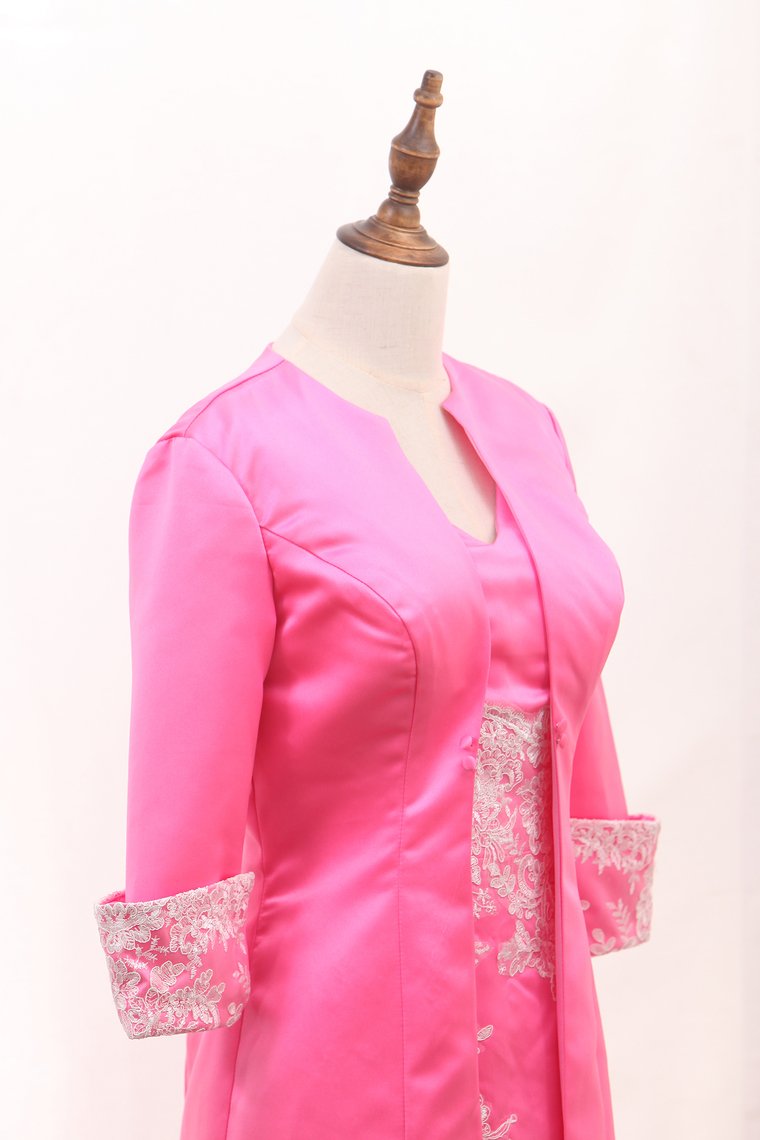 Satin V Neck With Applique And Jacket Mother Of The Bride Dresses