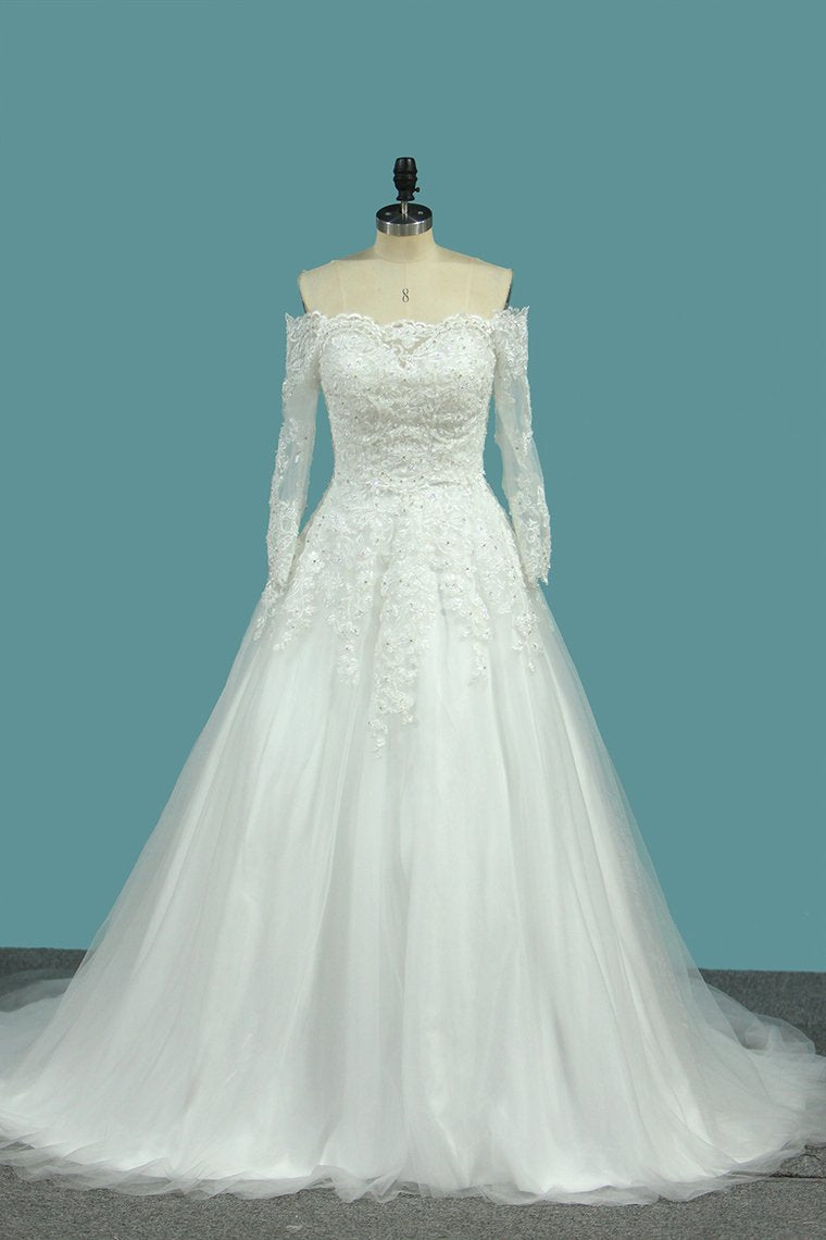 Sweetheart Wedding Dresses A Line Tulle With Applique Sweep Train