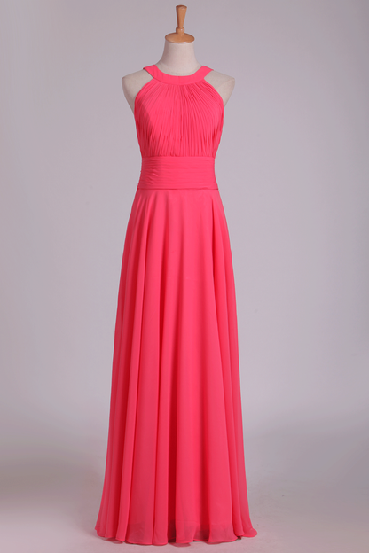 2024 Bridesmaid Dresses Scoop Ruched Bodice Chiffon A Line Floor Length