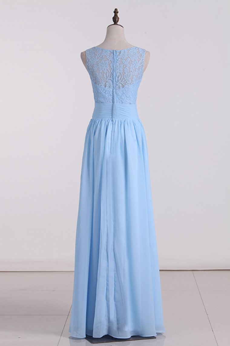 2024 A Line V Neck Chiffon & Lace Bridesmaid Dresses Floor Length