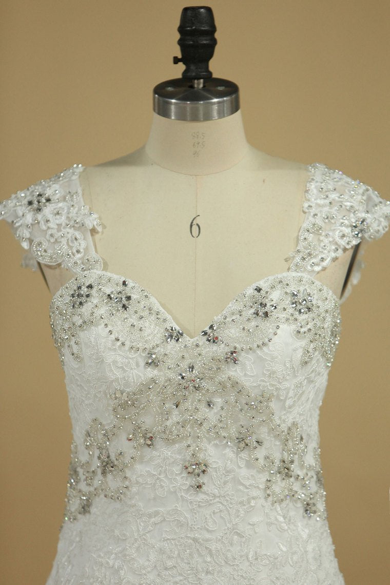 Straps A Line Wedding Dresses With Applique And Beads Tulle