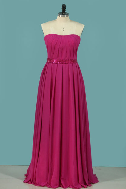 2024 A Line Strapless Bridesmaid Dresses Chiffon Floor-Length