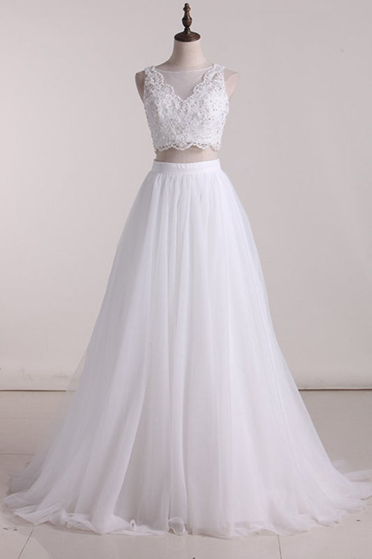 2024 Two-Piece Scoop A Line Wedding Dresses Tulle With Applique