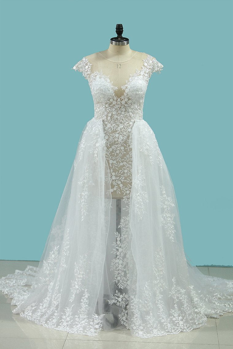 Sexy Beach Scoop Wedding Dresses Sheath Lace See-Through