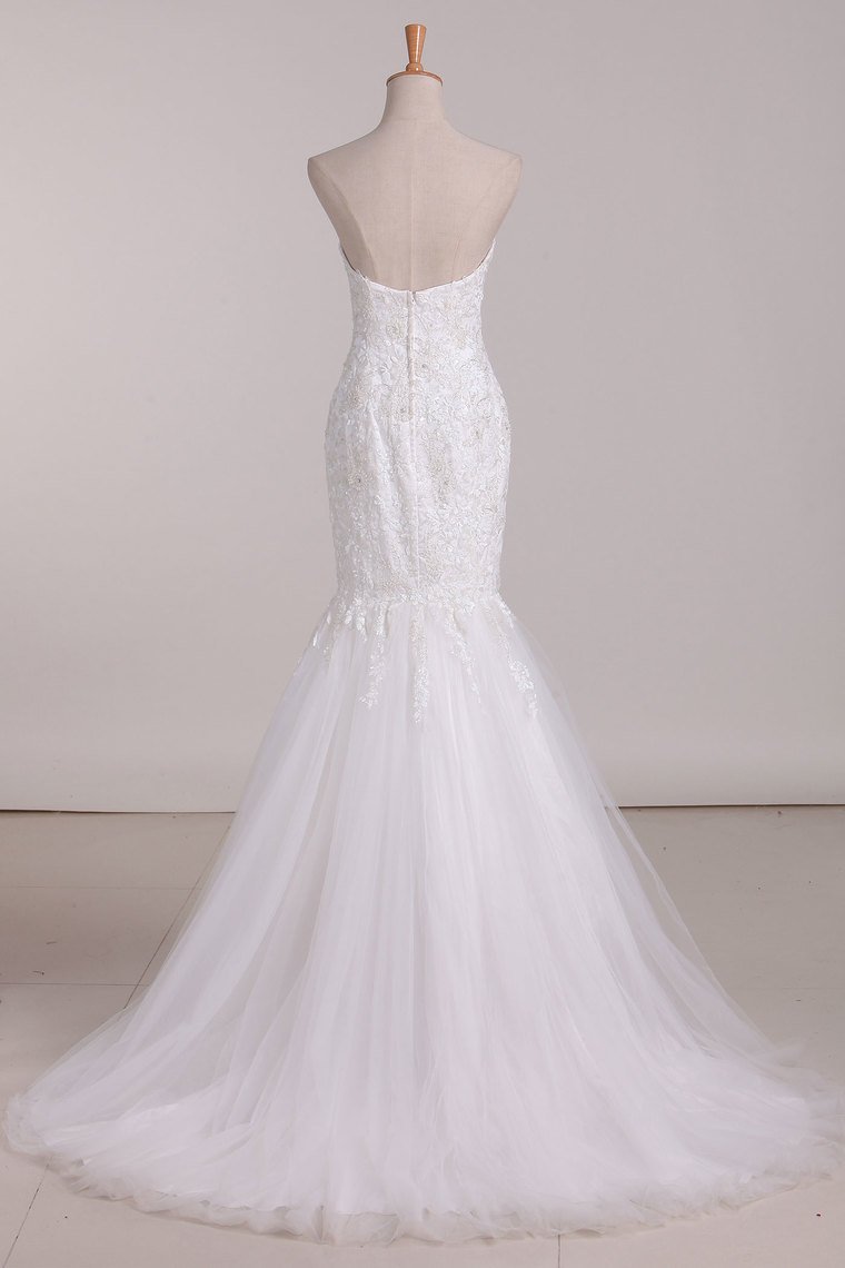 Wedding Dresses Sweetheart Mermaid Tulle With Applique Sweep Train