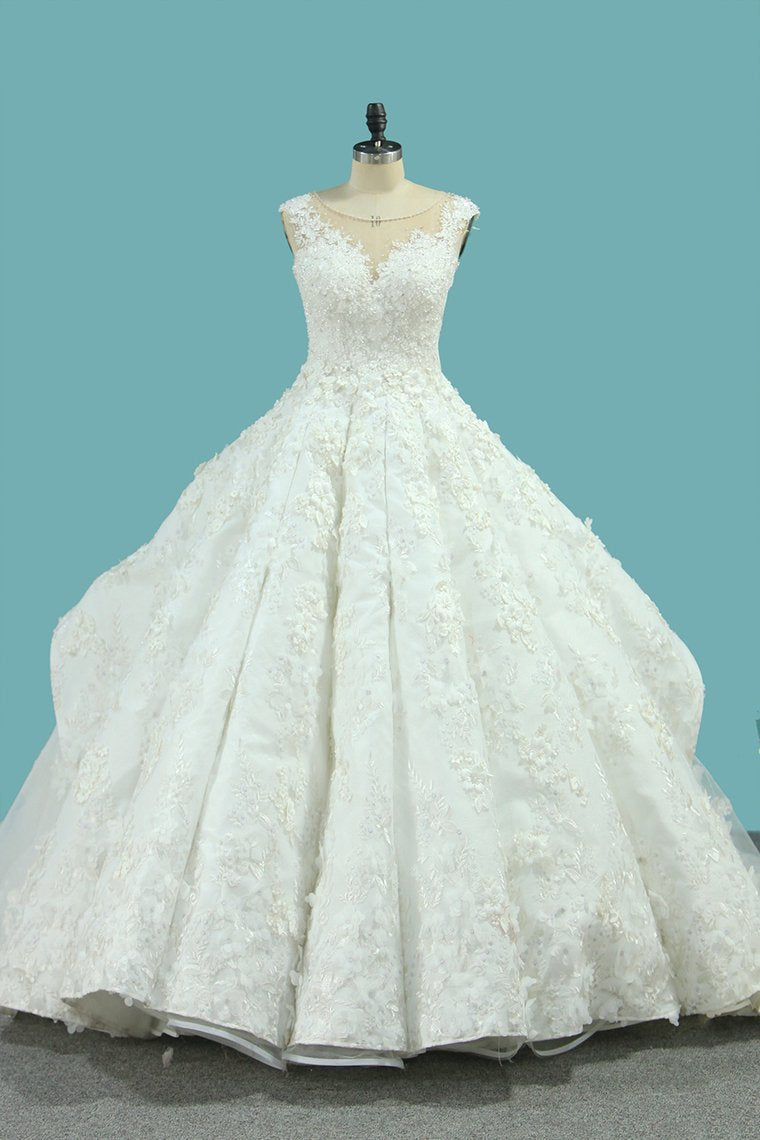 2024 Bateau Top Quality Lace Ball Gown Wedding Dresses Court Train