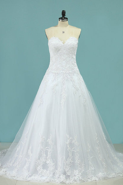 2024 New Arrival Wedding Dresses Sweetheart Tulle With Applique A Line