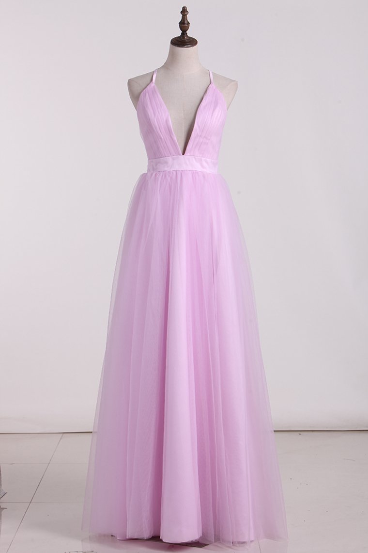 Tulle Bridesmaid Dresses Spaghetti Straps With Ruffles A Line