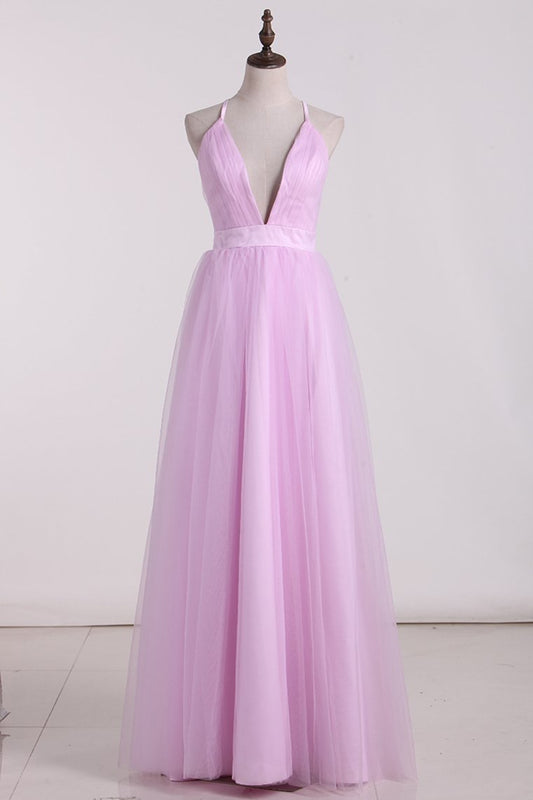 Tulle Bridesmaid Dresses Spaghetti Straps With Ruffles A Line