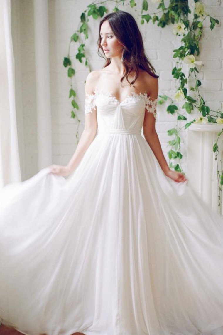 2024 Chiffon Off The Shoulder With Applique And Ruffles A Line Wedding Dresses