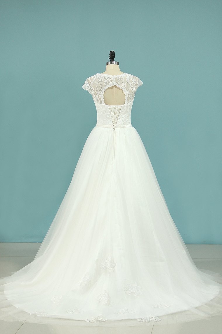 2024 A Line Wedding Dresses Off The Shoulder Tulle With Applique And Sash