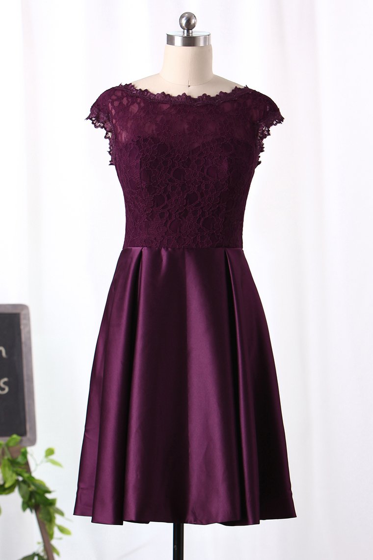 2024 Off The Shoulder Bridesmaid Dresses A-Line Above Knee-Length Lace & Satin