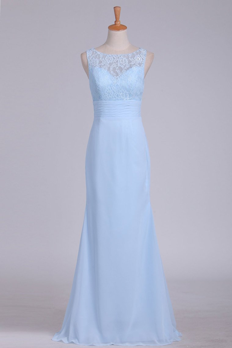 2024 Bridesmaid Dresses Scoop Chiffon & Lace Floor Length Zipper Up