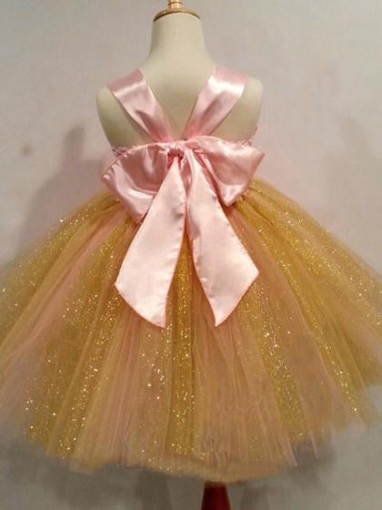 Sweet Ball Gown Strapless Tulle Ankle-length Bowknot Ribbons Multi Flower Girl Dresses JS734