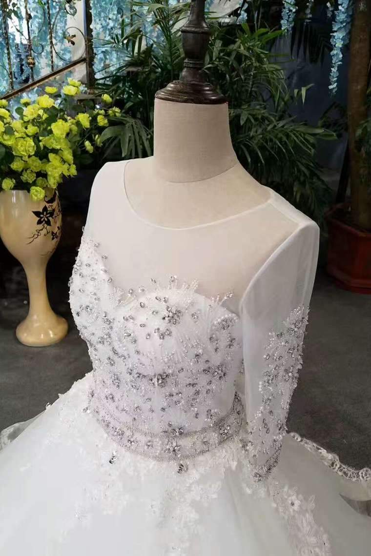 Long Sleeves Wedding Dresses Scoop Neck Neck With Appliques Lace Up Back