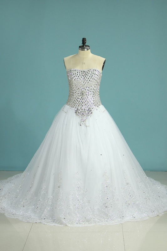 2024 Gorgeous Sweetheart Wedding Dresses A Line Tulle With Beads&Rhinestones