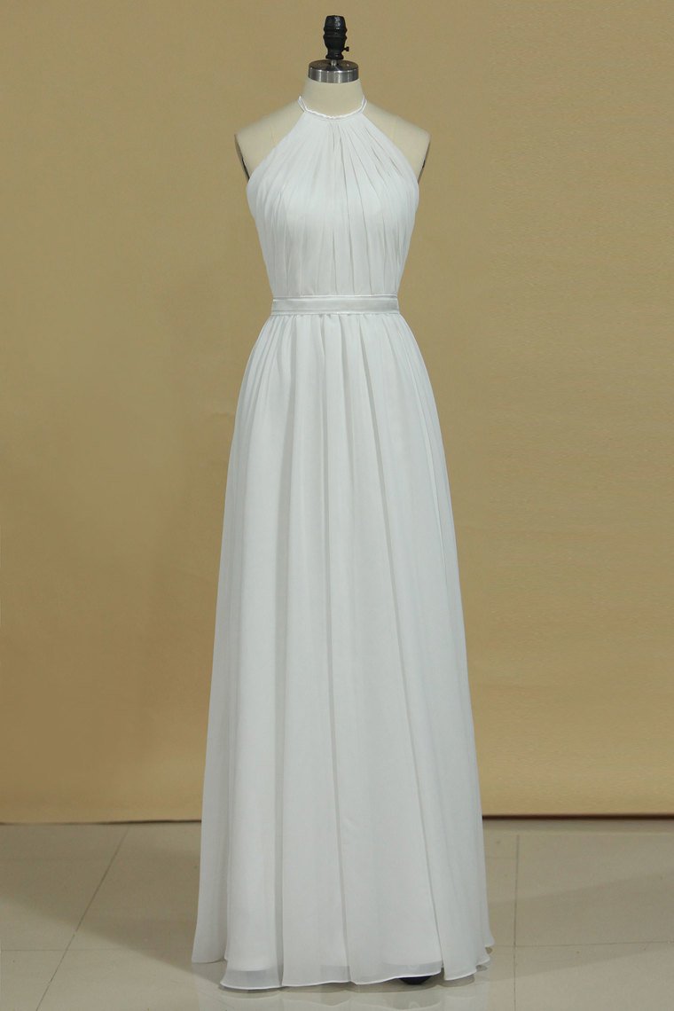 2024 Sexy Open Back Bridesmaid Dresses A Line Halter Chiffon Floor Length