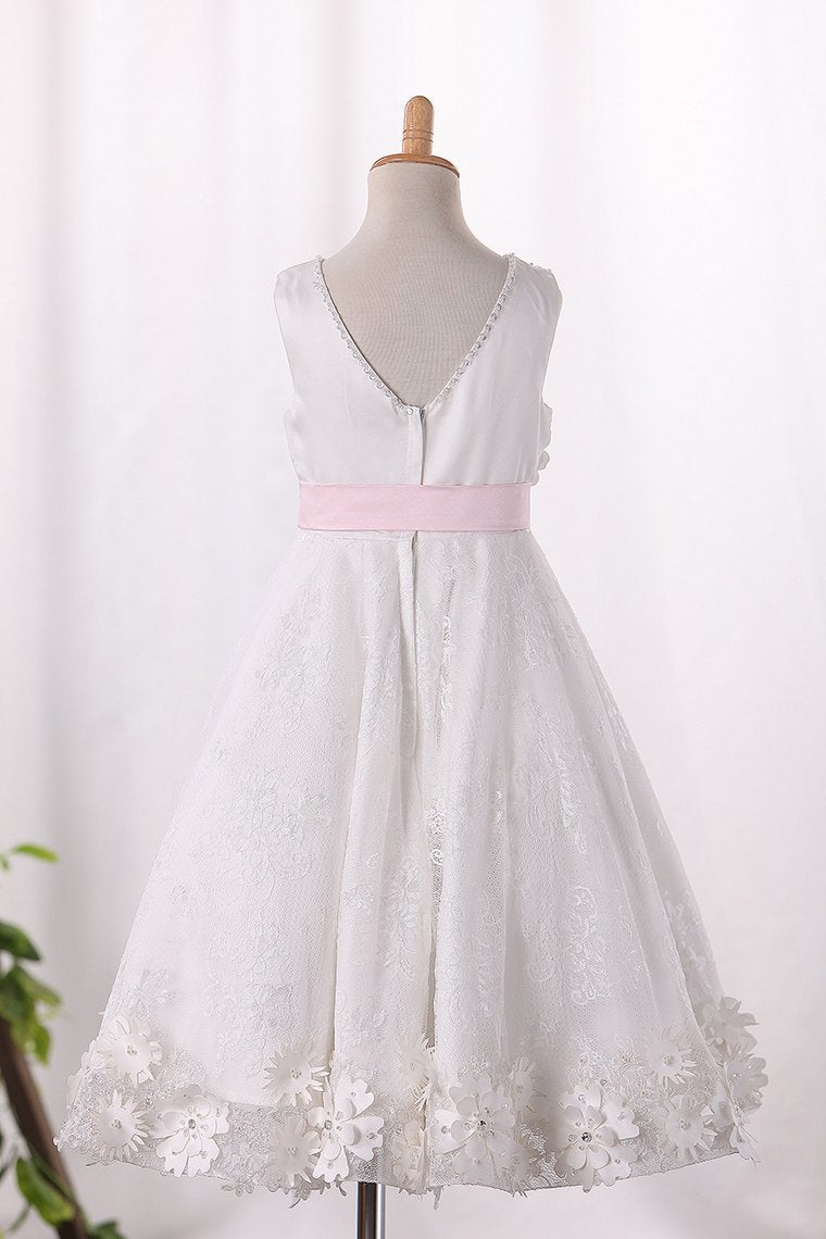 2024 Scoop A Line Lace Flower Girl Dresses Knee Length