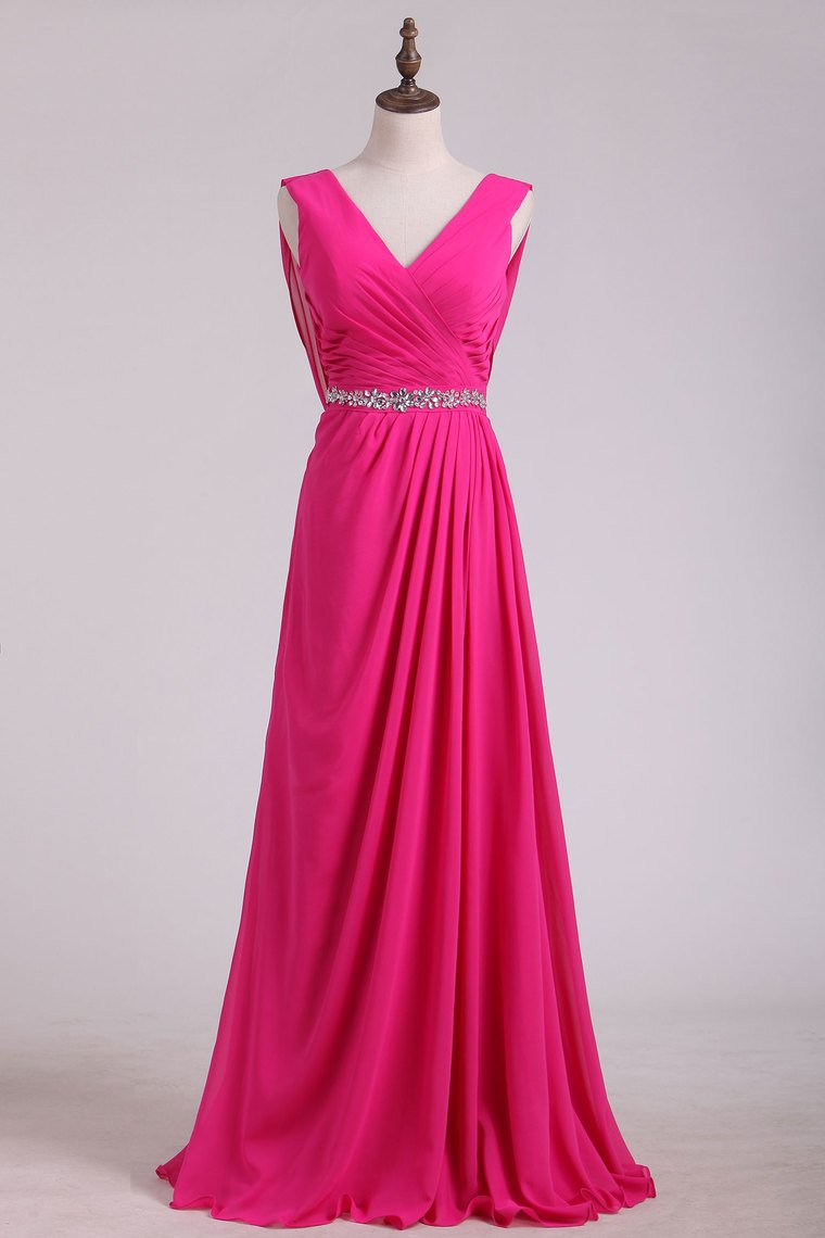 2024 Bridesmaid Dresses V Neck A Line Chiffon Sweep Train