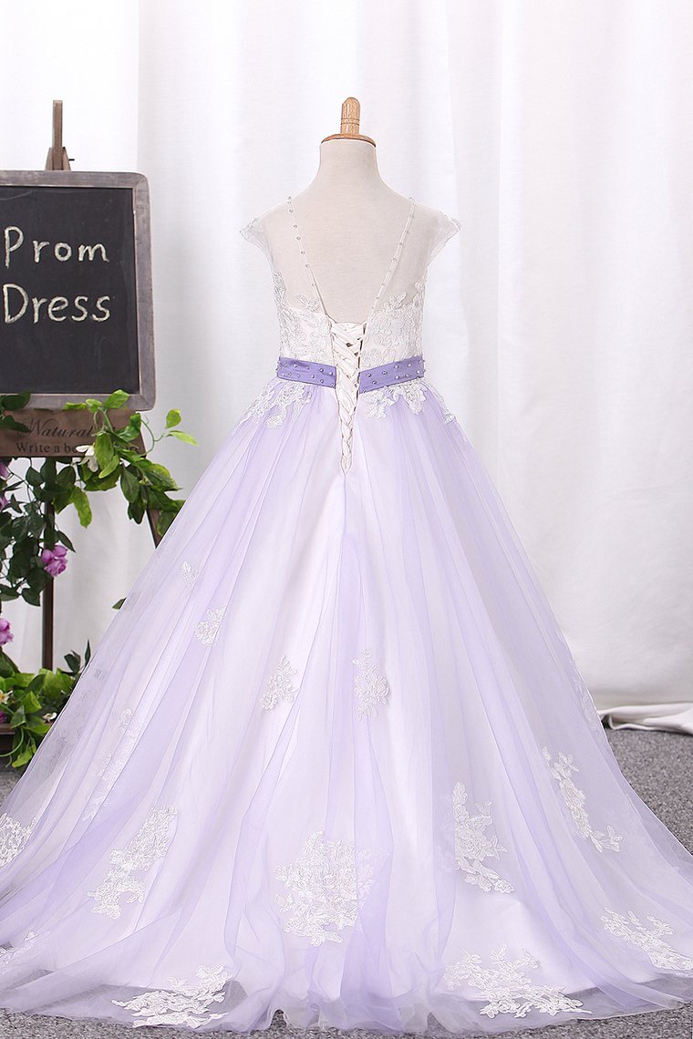 Ball Gown Scoop Tulle Flower Girl Dresses With Sash/Belt Appliques