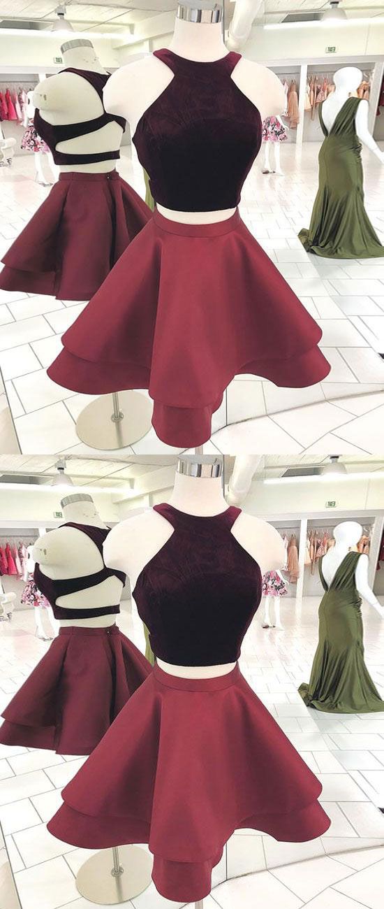 Homecoming Dresses Cute burgundy two pieces short Jade dress, burgundy homecoming dress CD1021