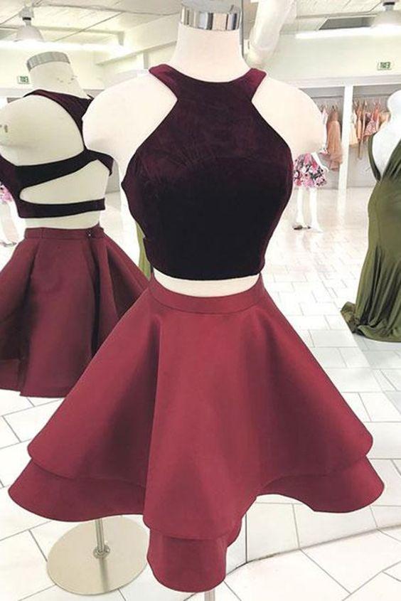 Homecoming Dresses Cute burgundy two pieces short Jade dress, burgundy homecoming dress CD1021