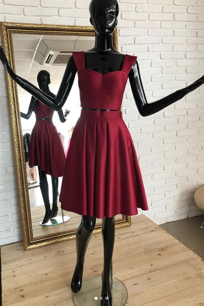 Homecoming Dresses Burgundy two pieces short dress, burgundy homecoming dress Rubi CD1027