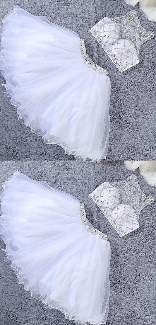 Homecoming Dresses Emelia Luxury Two Pieces White Beaded Crystal Short CD10620