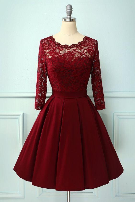 Burgundy V Back Long Sleeves homecoming Dress Homecoming Dresses Hallie CD11403