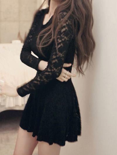 Black Round Neck Homecoming Dresses Kimora Long Sleeve Lace homecoming Dress CD1146