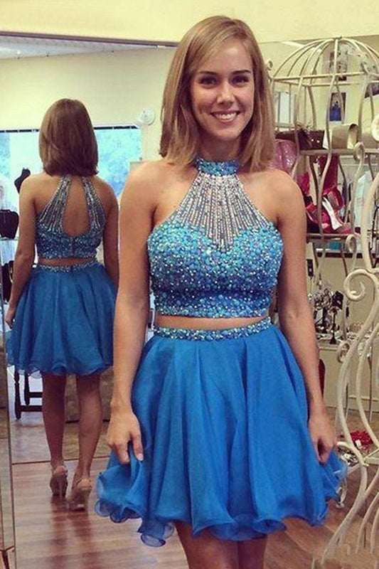 Homecoming Dresses Two Pieces Halter Sleeveless Elaina with Beaded CD11460