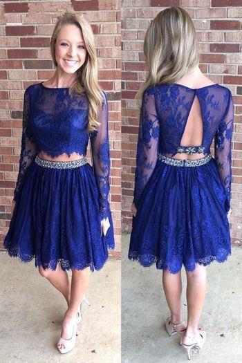 Long sleeve blue Carolyn Homecoming Dresses CD13499