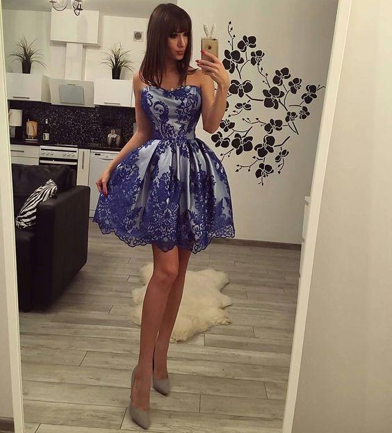 Sweetheart Short Ball Gown Cocktail Mara Party Dress With Royal Blue Overlay Lace homecoming Homecoming Dresses dress CD14069