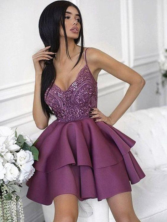 Sweetheart Neck Arianna Short Purple Lace Dresses, Short Purple Homecoming Dresses Lace Homecoming Graduation Cocktail Dresses CD1447