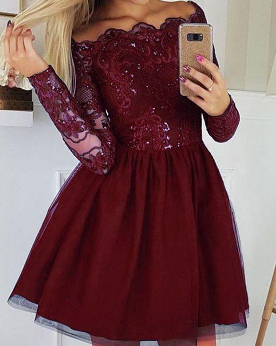 Short Long Sleeves Coctail Homecoming Dresses Dress Magdalena CD18033