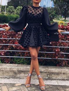 Long Sleeve Lantern Sleeve Patchwork Womens Homecoming Dresses Bodycon Clara Dress CD19288