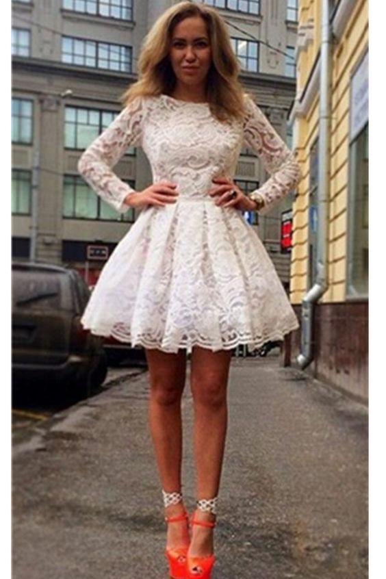 Homecoming Dresses Elisa Long Sleeves Lace , Classy Short homecoming Dresses, Pretty For Teens CD1961