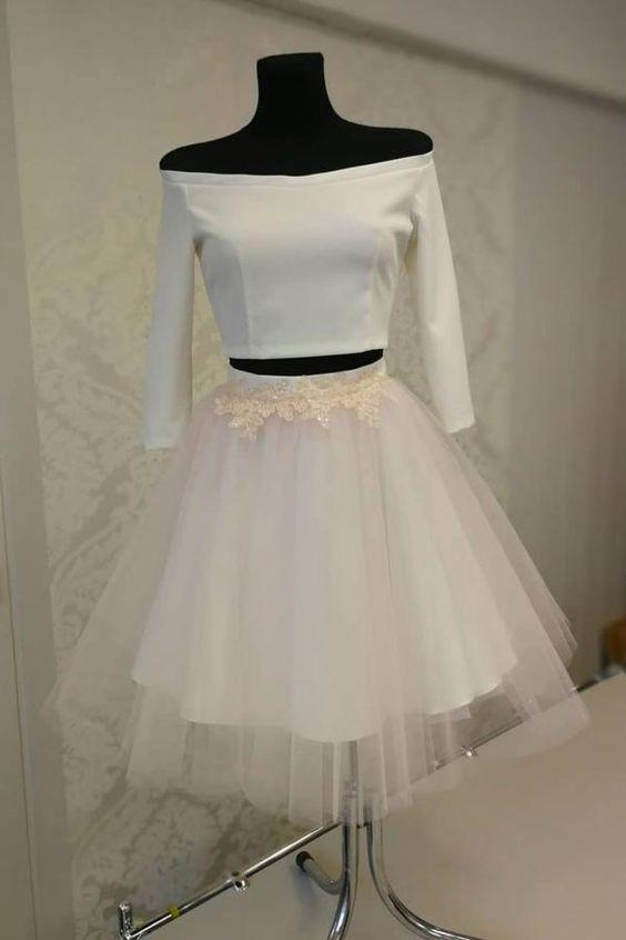 White two pieces Homecoming Dresses short dress, tulle Liana homecoming dress CD2029