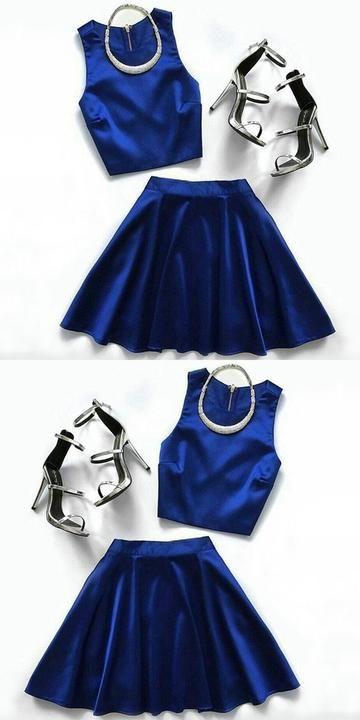 Keira Two Piece Homecoming Dresses Royal Blue Simple CD2134