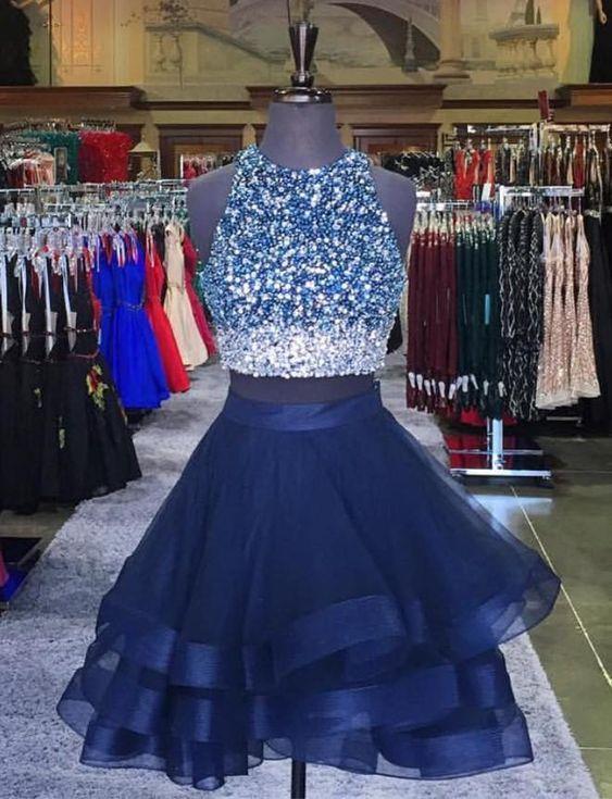 Short Two Piece Homecoming Dresses With Ombre Lena Sequin Beads CD2166