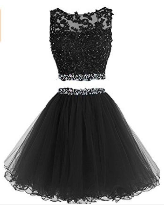 Two Pieces Short Beaded Party Dresses Martha Tulle Applique Homecoming Dresses CD2255