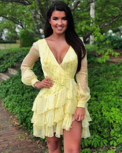 Homecoming Dresses Long Sleeves Short Yellow Azaria CD22868